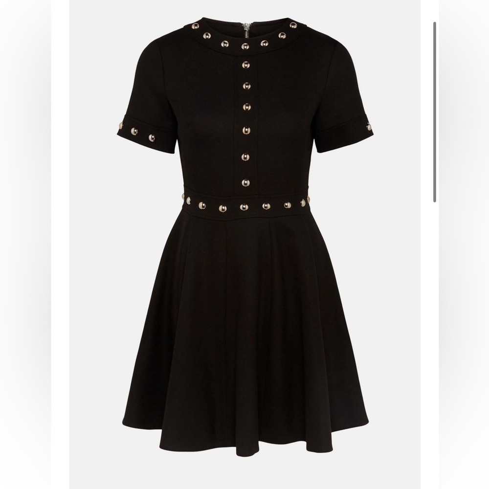 KAREN MILLEN Black Structured Stretch Stud Circular Skirt Dress SIZE 2 - Picture 2 of 4